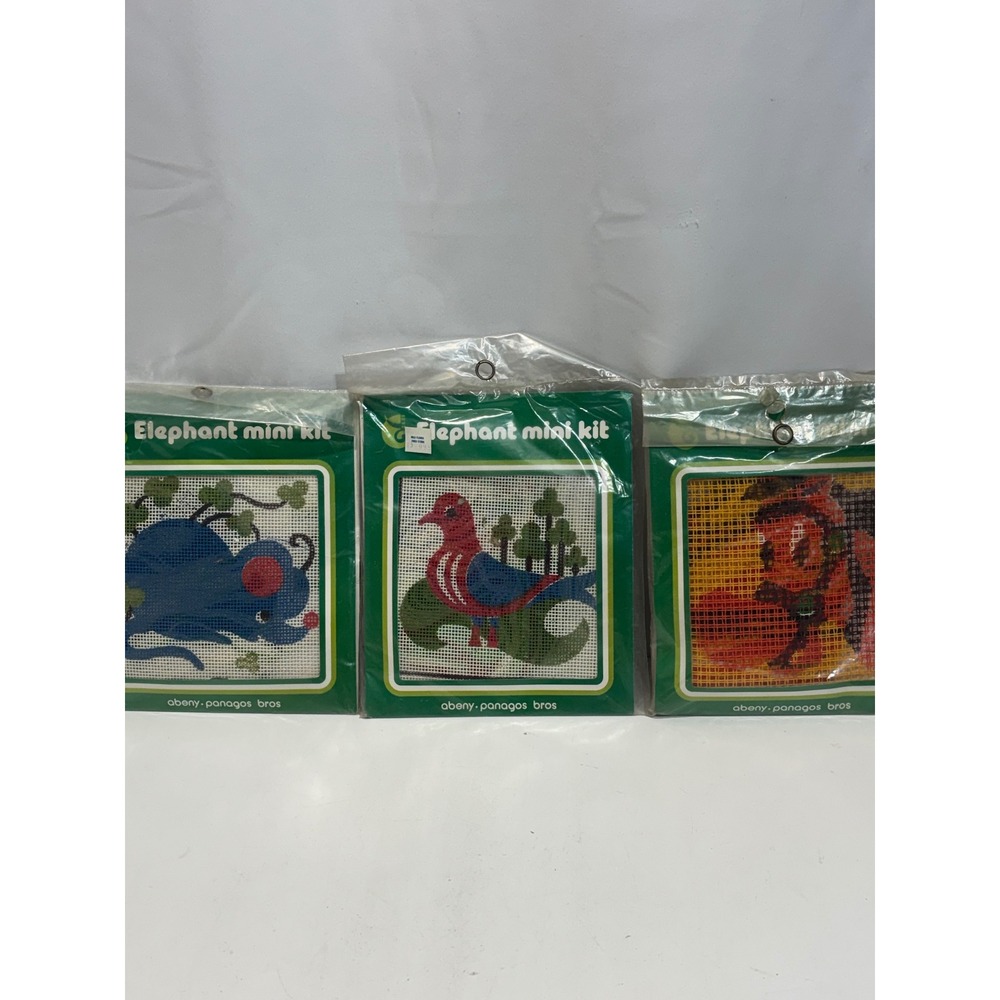 VTG Abeny Panagos Bros Needlepoint Kit 3pk 8x8 Multicolor Vintage Greece Animal